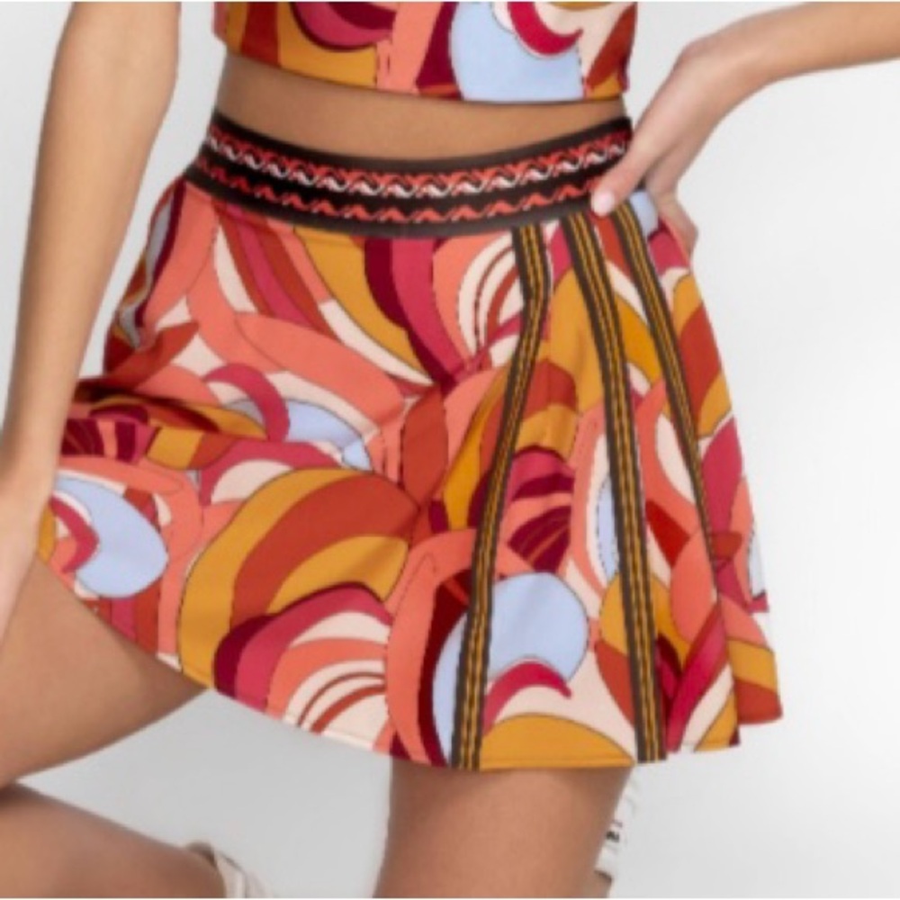 JOHNNY WAS Orange and Red Mini Skater Skirt